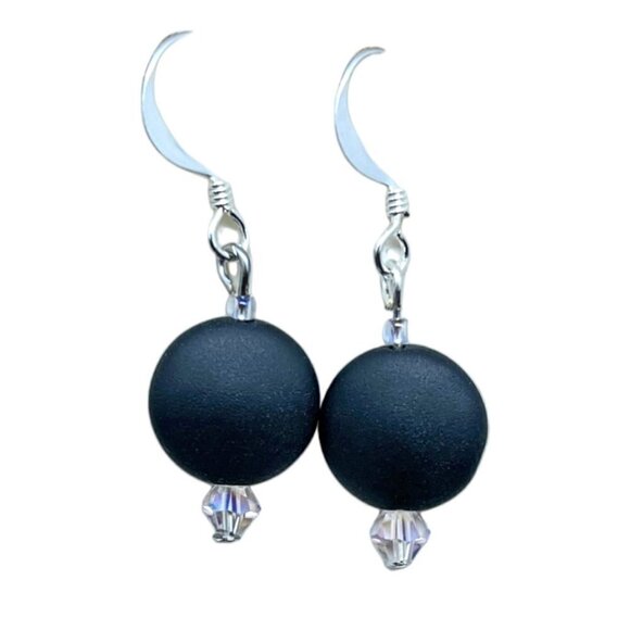 Sea Glass Earrings Circle Black - Picture 4 of 4